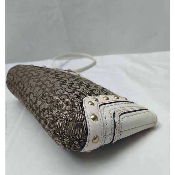 Coach Mini C Brown Canvas Leather Trim Studded Zipper Wristlet - Coin Wallet - Picture 13 of 14